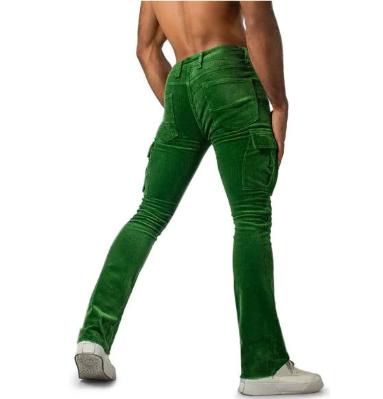 Men's Stretch Work Pants with Multiple Pockets Slim Fit Running Pants, Corduroy Casual Pants Breathable Street Style and Warm