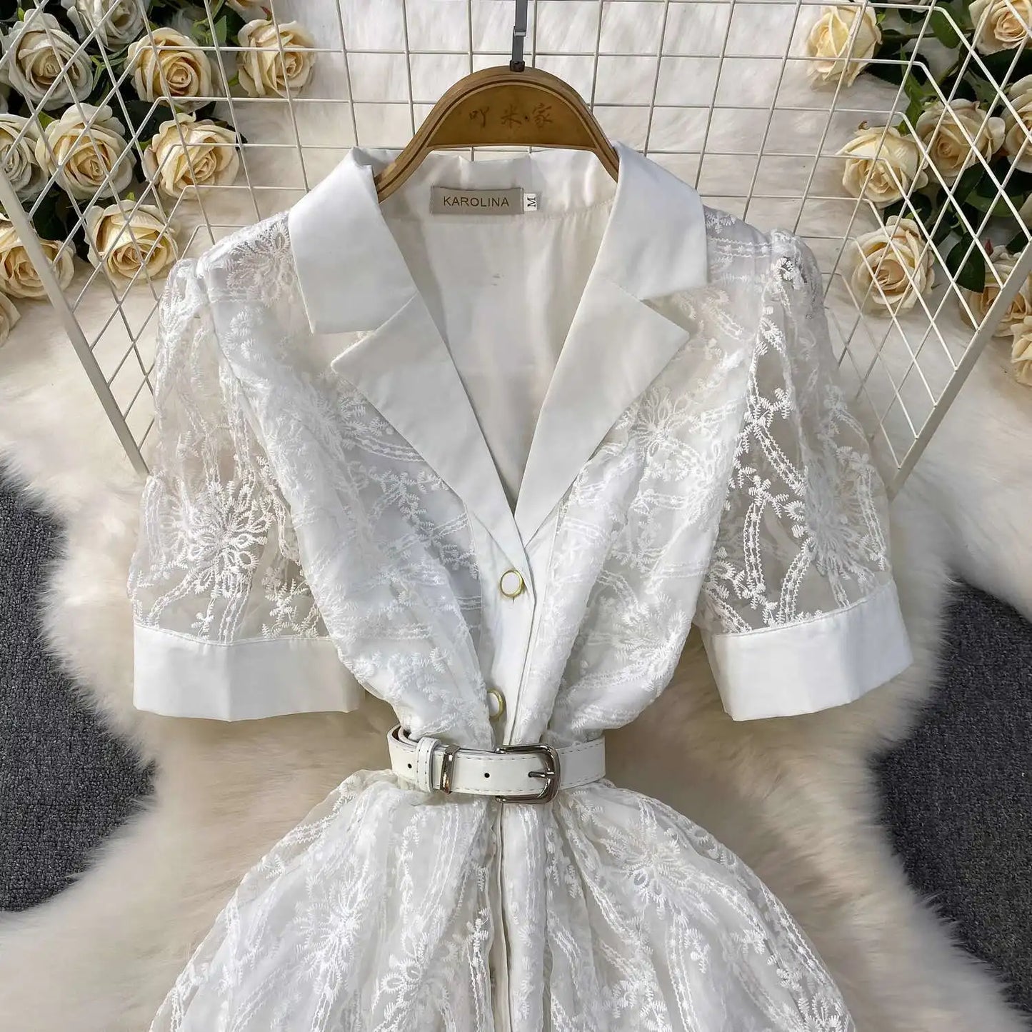 Designer Runway Lace Blazer Dress – Luxury Embroidered Long Gown for Elegant Evenings