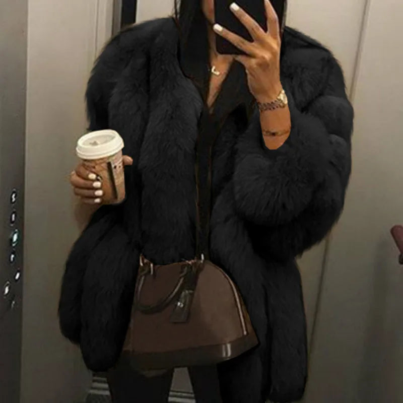 Luxe Faux Fur Jackets for Women Long Puff Sleeve Woman Coat Solid Short Warmth Outerwear Clause Ladies Elegant Streetwear