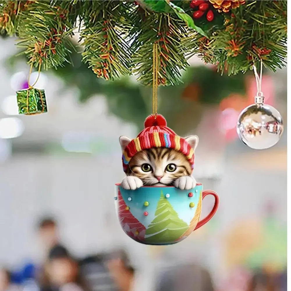 Christmas Tree Cat Pendant - Acrylic Fun Christmas Decorations Party Supplies