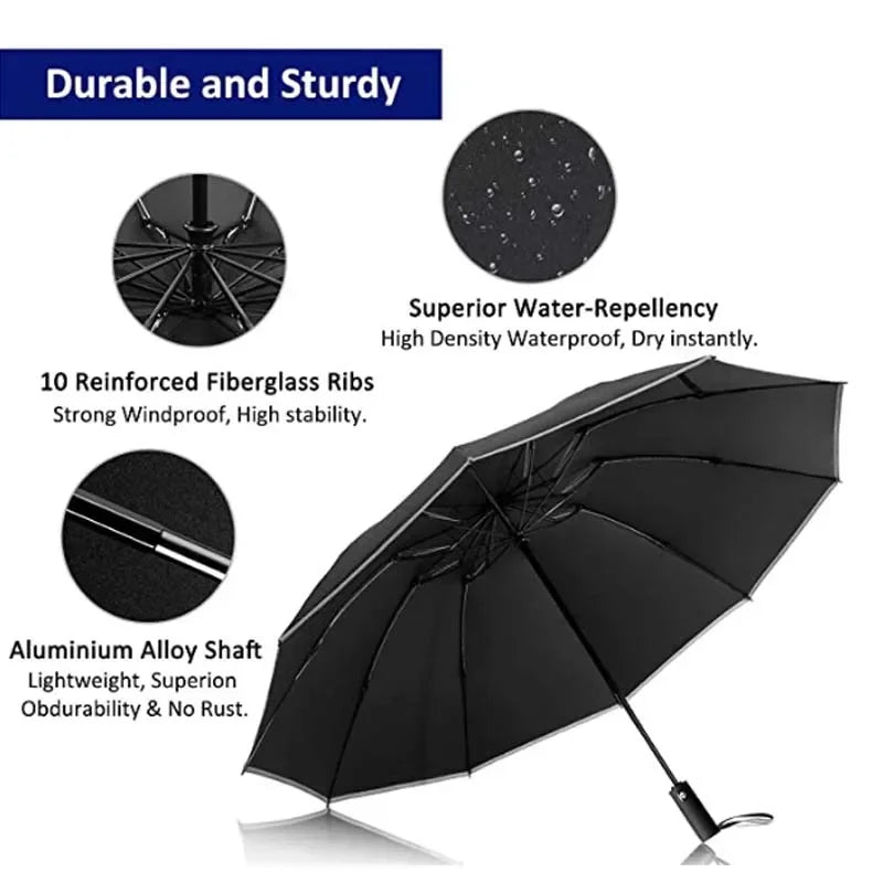 Men Women Umbrella Fully Automatic Reverse Folding Umbrella with Windproof Reflective Stripe UV Umbrellas
