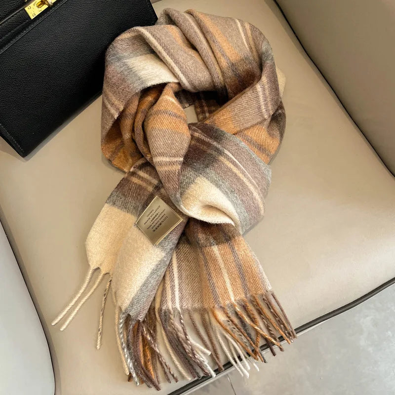 100% Wool Women Scarf Autumn Winter Vintage Preppy Style Plaid Wrap Scarve Pashmina Mujer Femme Foulard Bufanda Shawl Unisex Men