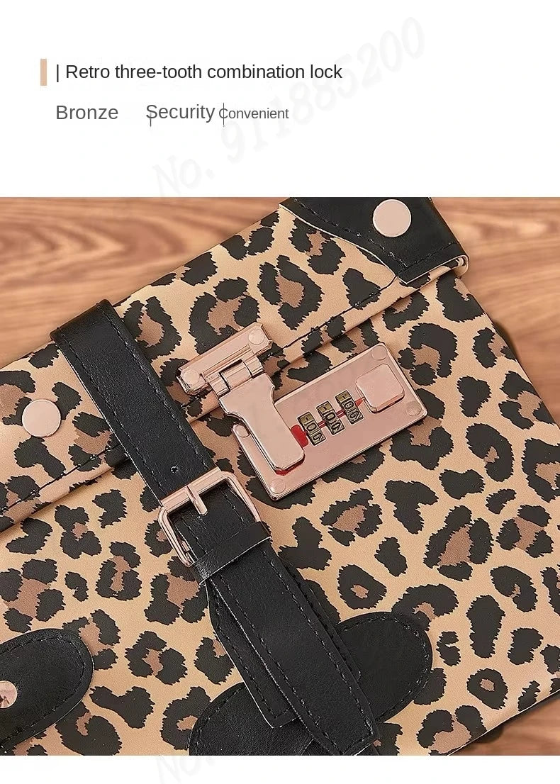 Trendy Retro Luggage Women's Roller Trunk Leopard Print Leather Suitcase 20" Boarding Box Set Waterproof Password Suitcase