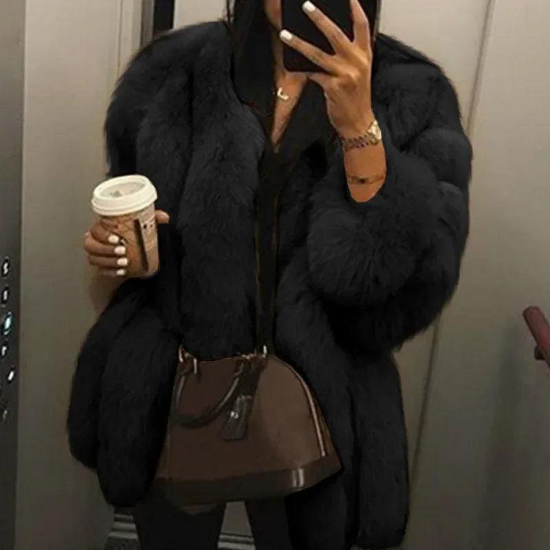 Luxe Faux Fur Jackets for Women Long Puff Sleeve Woman Coat Solid Short Warmth Outerwear Clause Ladies Elegant Streetwear