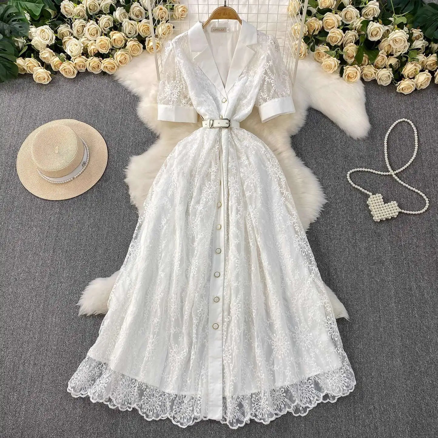 Designer Runway Lace Blazer Dress – Luxury Embroidered Long Gown for Elegant Evenings