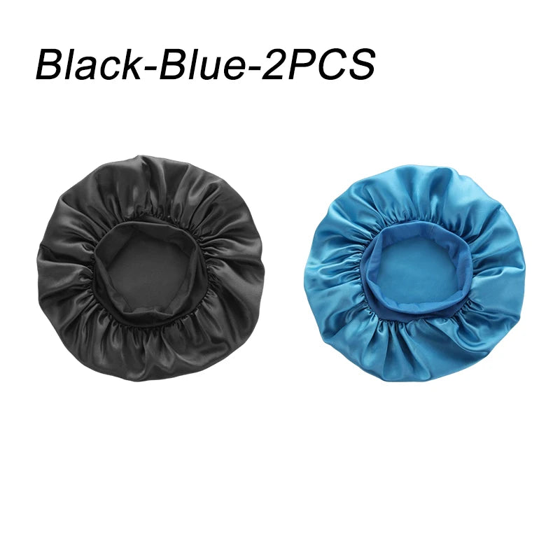 Women Satin Bonnet Wide Band Elastic Sleep Cap Hair Care Head Wrap Beauty Spa Bathing Hat Night Sleeping Cap for Curly Long Hair