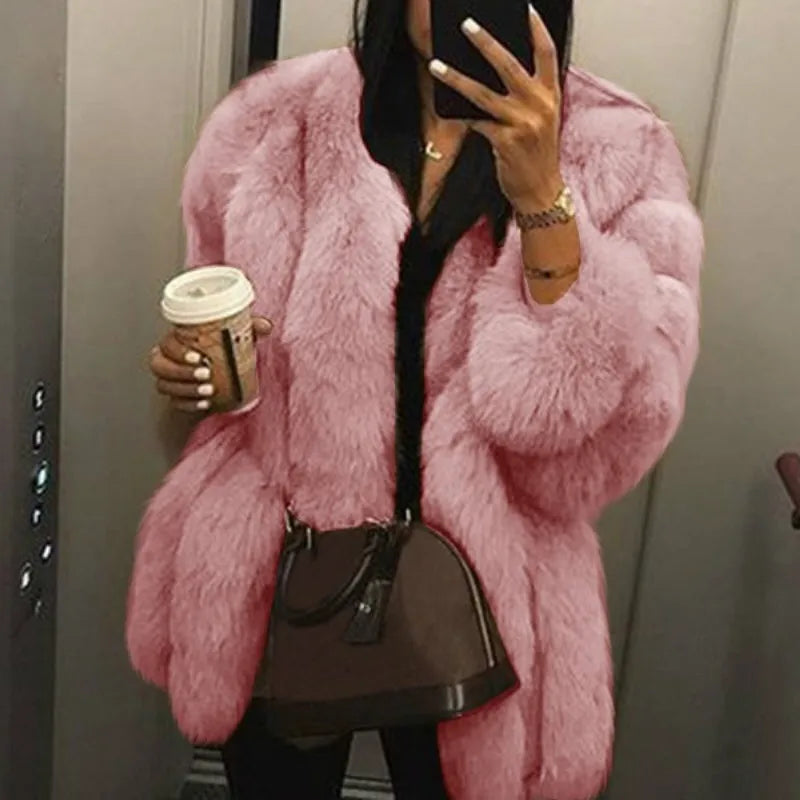 Luxe Faux Fur Jackets for Women Long Puff Sleeve Woman Coat Solid Short Warmth Outerwear Clause Ladies Elegant Streetwear
