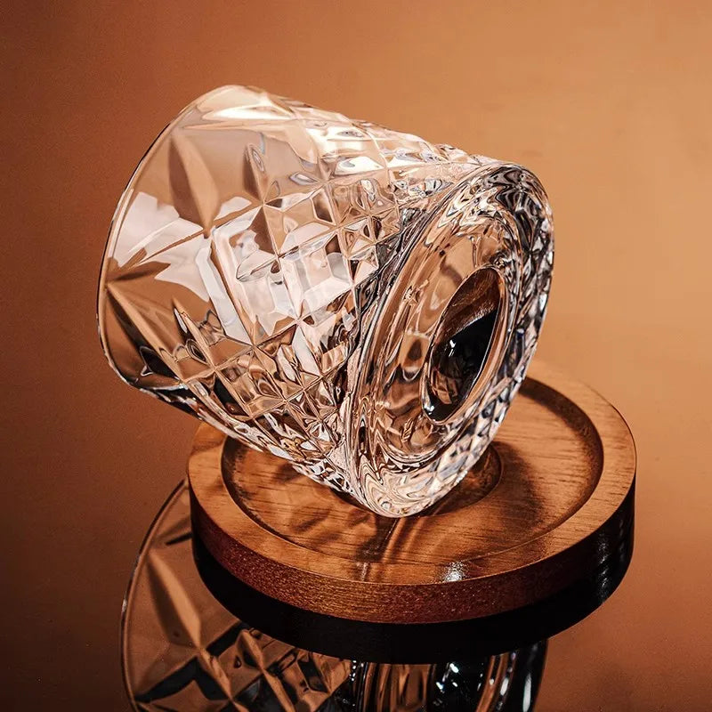Tumbler Whiskey Glass with Base Crystal Whiskey Glasses Rotating Spinning Wine Brandy Glass Cup Drinkware for Bar Home