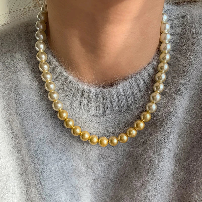 French elegant white gradient champagne pearl bead necklace for women's luxury accessories collarbone chain 2024 fashion jewelry