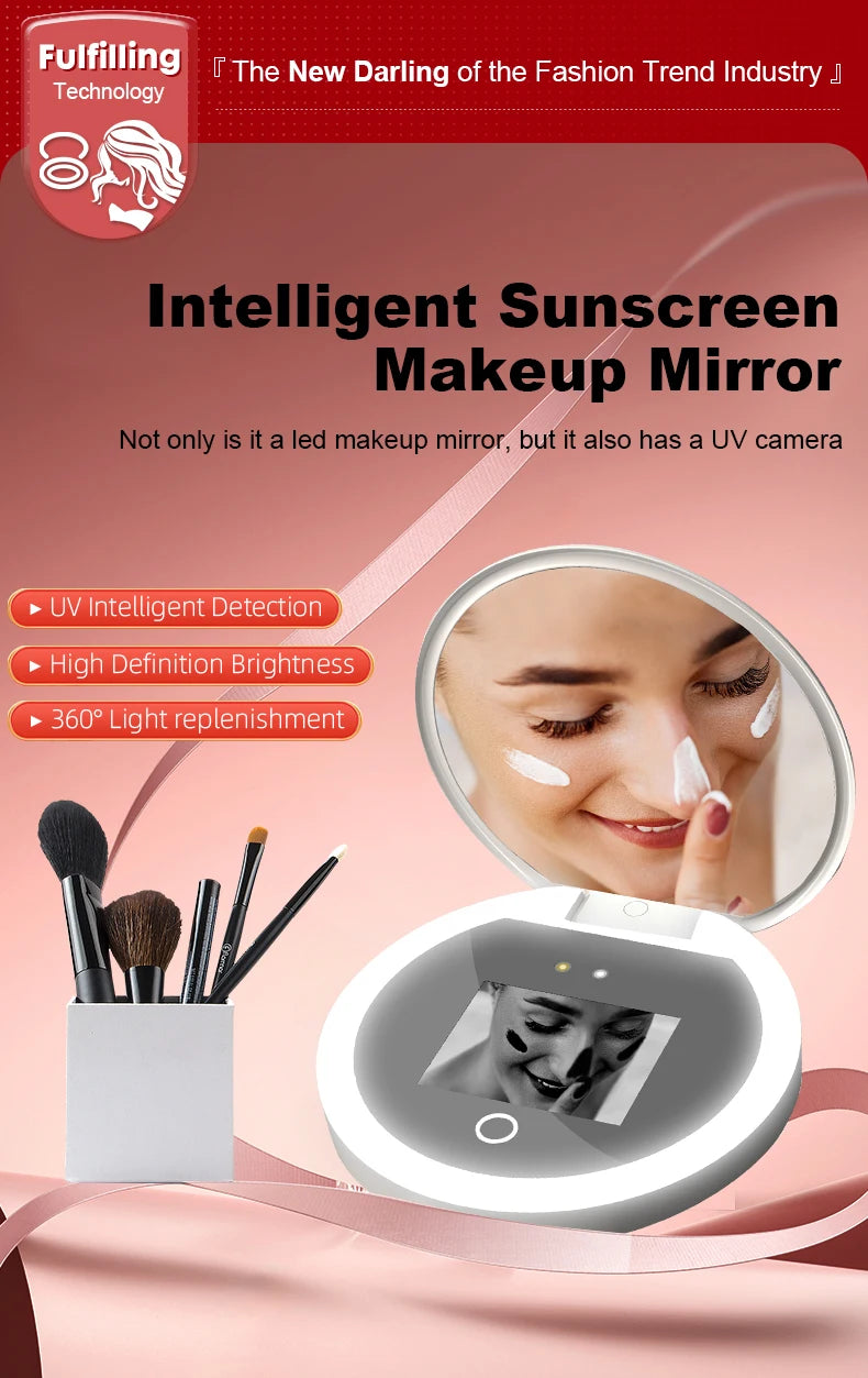 Smart Sunscreen Led Light Portable Makeup Mirror Uv Camera Visual Face Sunscreen Makeup Mirror