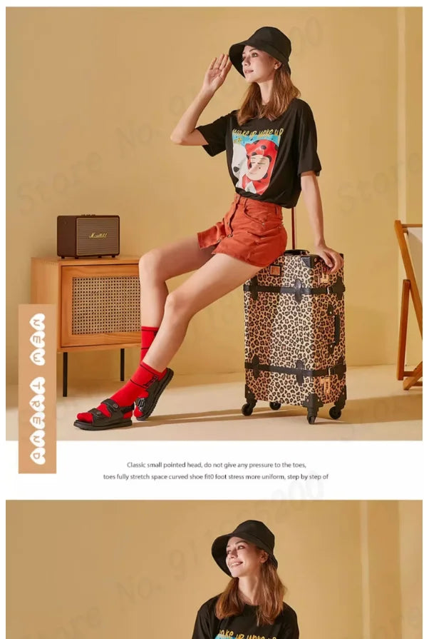 Trendy Retro Luggage Women's Roller Trunk Leopard Print Leather Suitcase 20" Boarding Box Set Waterproof Password Suitcase