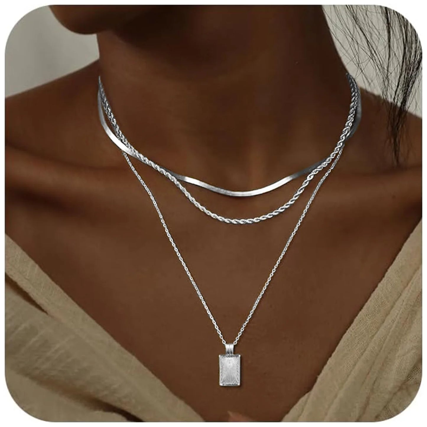 LENNIK European Layered Necklace - Brass Gold Plated Choker Chain Jewelry