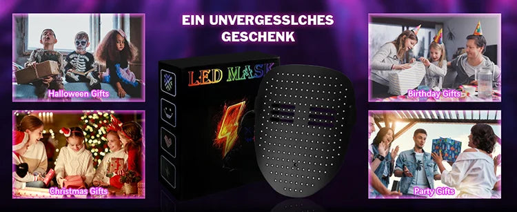 LED Gesture Sensing Mask - Light Up Face Transforming Halloween Costume Mask