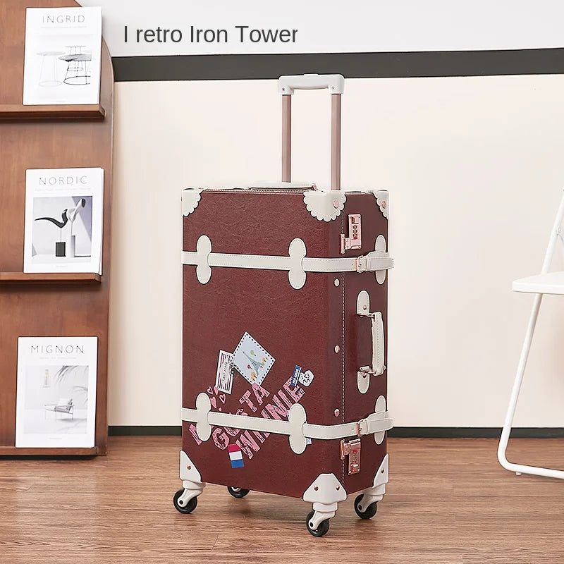 Trendy Retro Luggage Women's Roller Trunk Leopard Print Leather Suitcase 20" Boarding Box Set Waterproof Password Suitcase