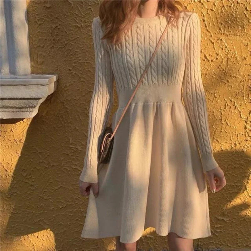 French Temperament Knitted Sweater Dress - High Waist Base Layer Dress for Autumn Winter