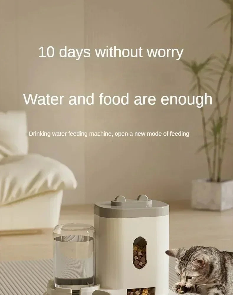 Automatic Pet Feeder with Water Fountain - Large Dispenser for Cats Dogs Puppy Kitten