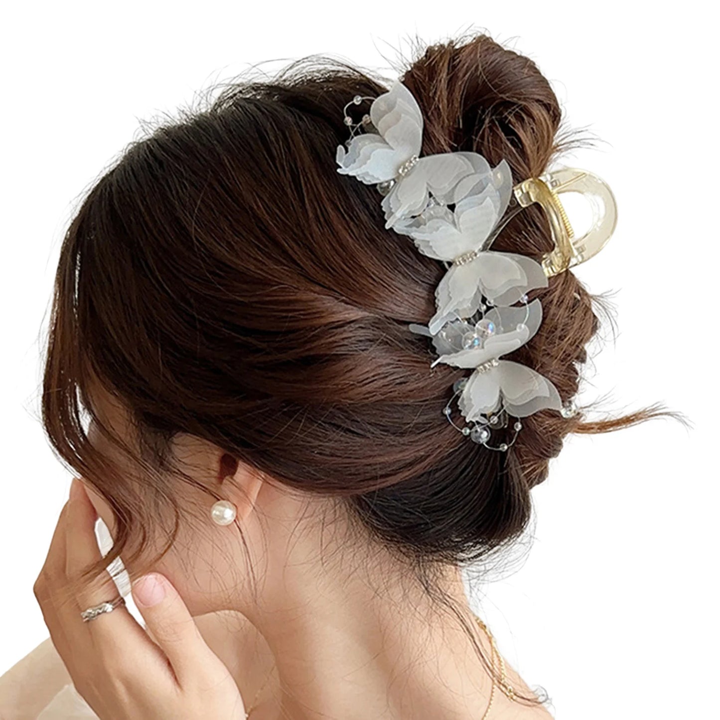 13cm Large Hair Claw For Women Elegant Butterfly Element Hair Gripper Exquisite Silk Flower Hair Clip Fashion Shark Hair Clips
