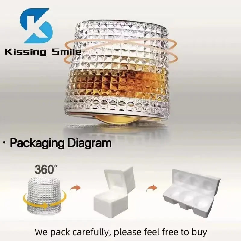 Creative Whiskey Glasses Durable Spinning Glassware Cocktails Wine Brandy Cup Water Juice Tea Mug Party Drinking Glass Tumbler