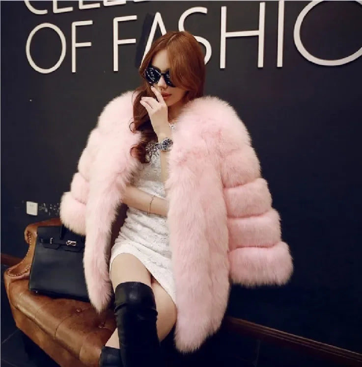 Luxe Faux Fur Jackets for Women Long Puff Sleeve Woman Coat Solid Short Warmth Outerwear Clause Ladies Elegant Streetwear