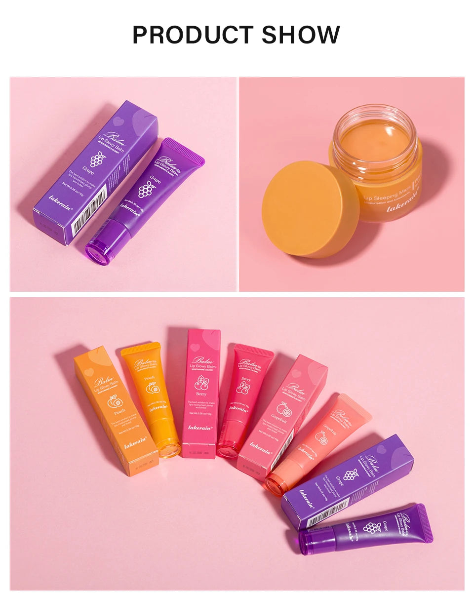 Lip Care Kit Moisturizing Lip Glowly Balm Sleeping Lip Mask Deep Hydrate Night Sleep Mask Reduce Lip Lines Remove Dead Skin