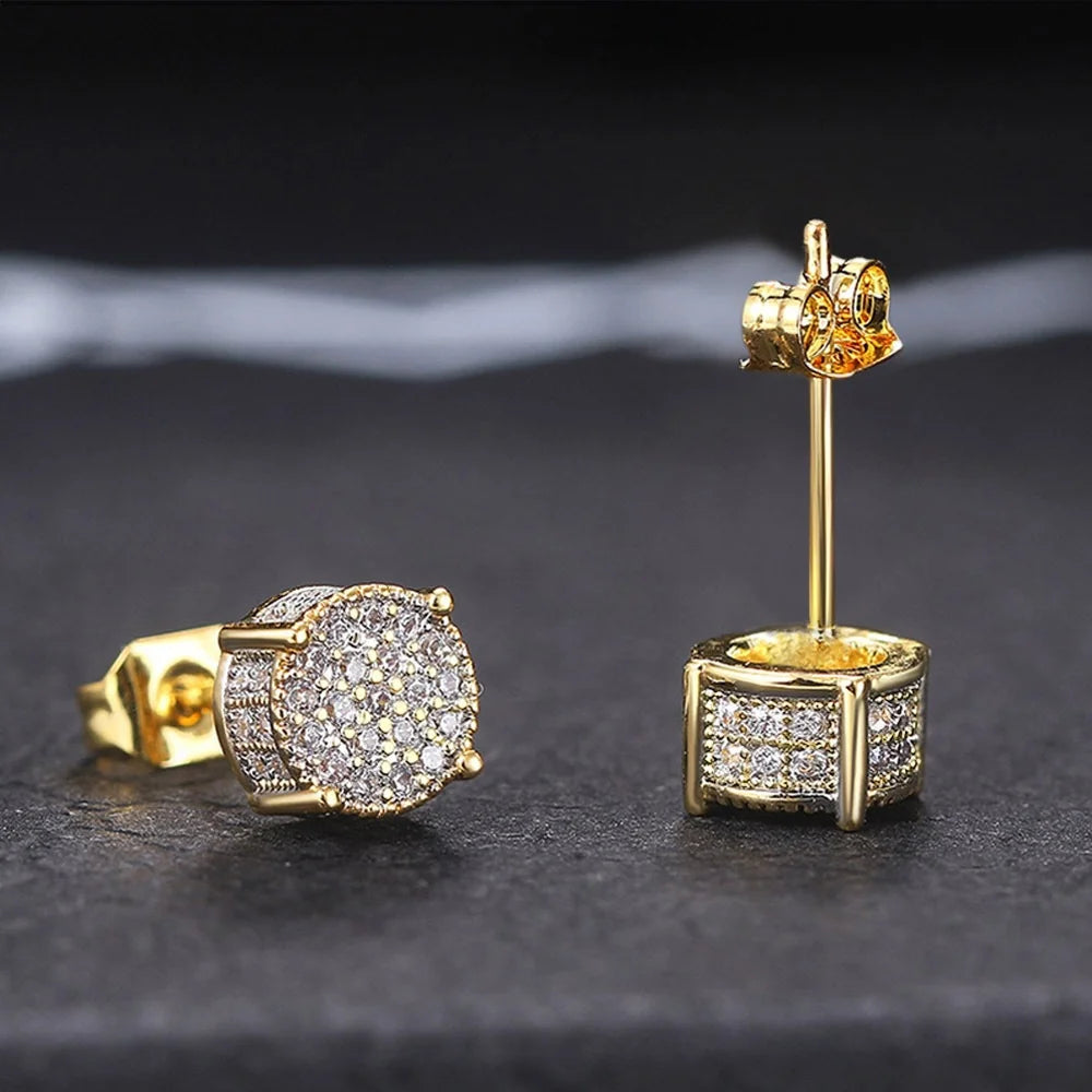 Luxury Exquisite Men's And Women's Earrings, Gold color And Silver color Inlaid Crystal Zircon Fashion Hip Hop Party Jewelry G