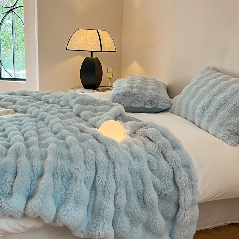 Luxury Faux Fur Rabbit Fur Thickened Blanket, Winter Soft Blanket Throw for Home Bed Sofa Cover 100X150cm 150X200cm 200X230cm