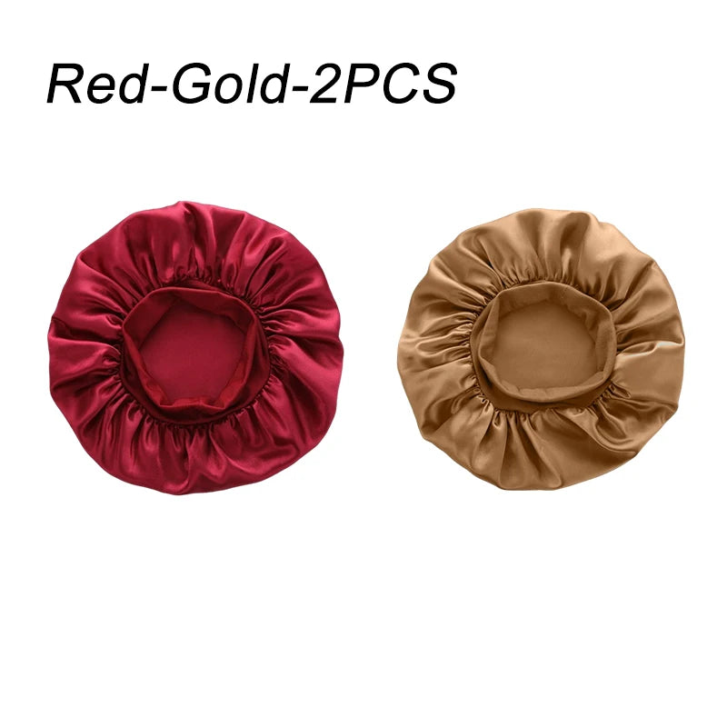 Women Satin Bonnet Wide Band Elastic Sleep Cap Hair Care Head Wrap Beauty Spa Bathing Hat Night Sleeping Cap for Curly Long Hair