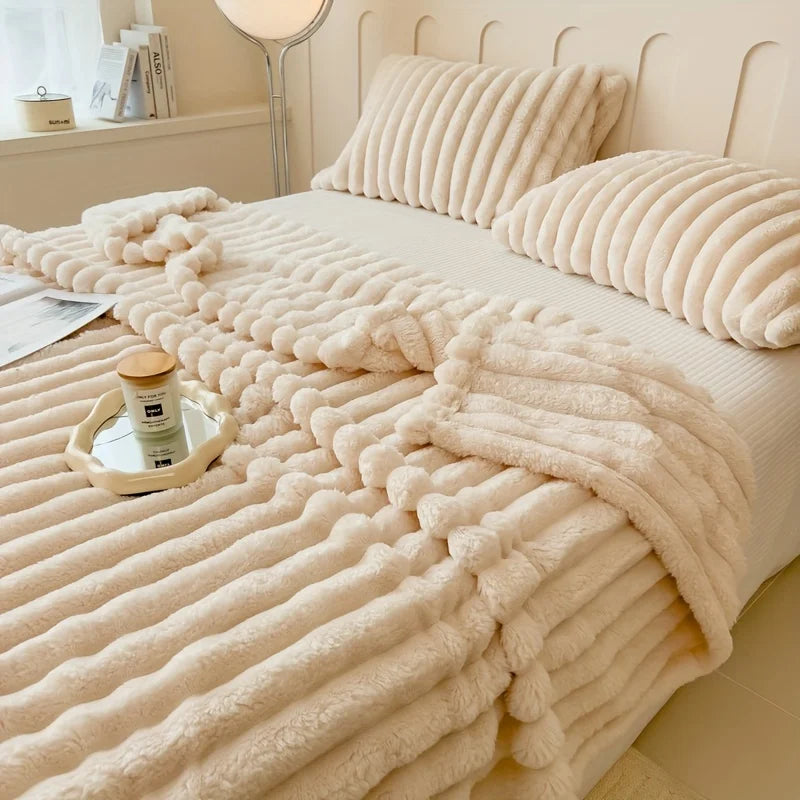 Luxurious Faux Rabbit Fur Throw Blanket - Soft, Warm & Cozy for Couch, Bed, Office, and Travel