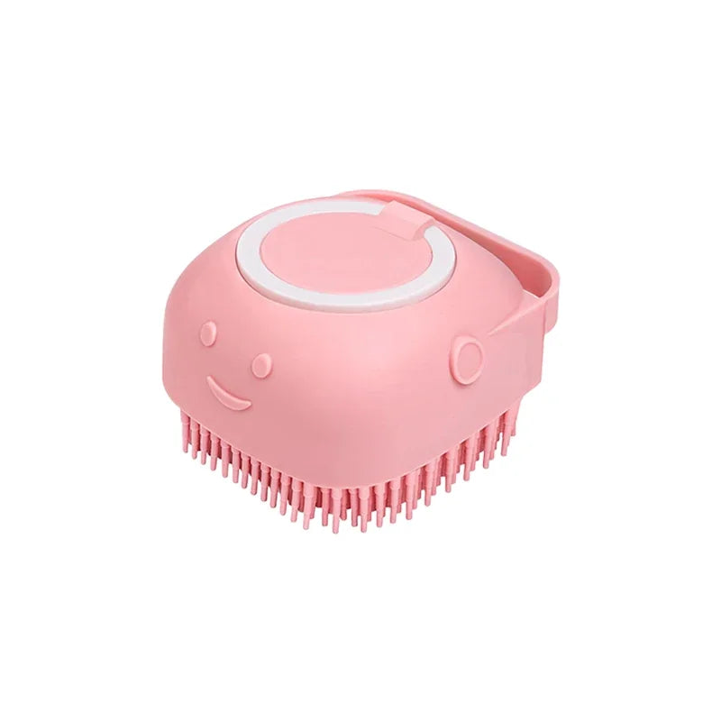 Pet Bath Brush With Soft Silicone Bristles And Dispenser For Dogs And Cats