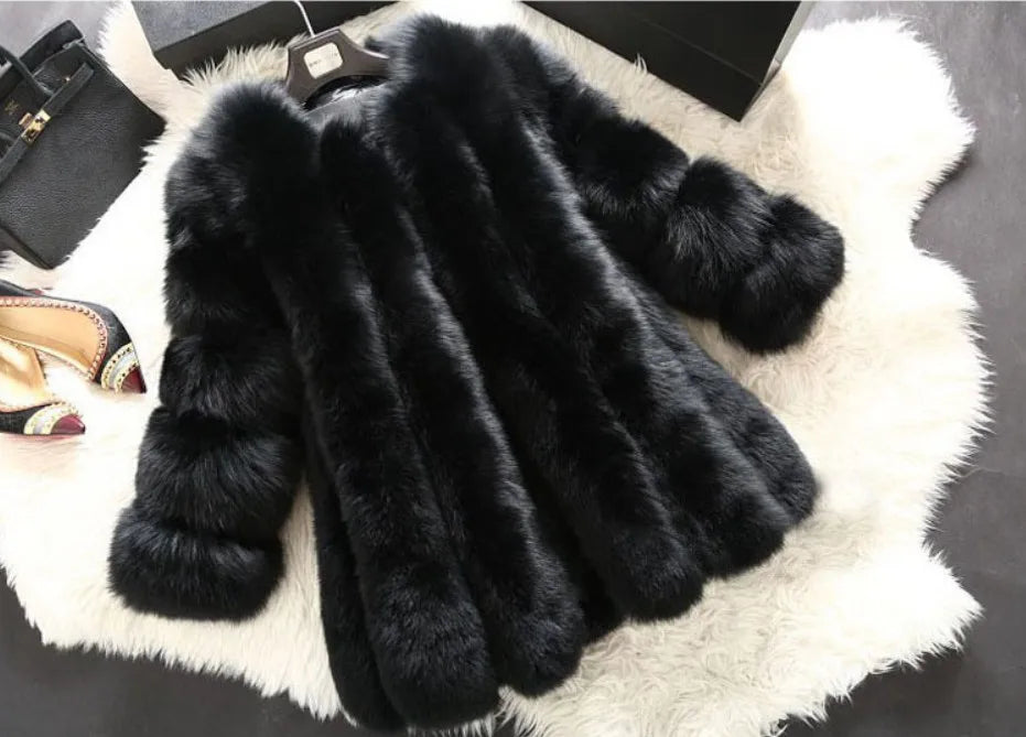 Luxe Faux Fur Jackets for Women Long Puff Sleeve Woman Coat Solid Short Warmth Outerwear Clause Ladies Elegant Streetwear