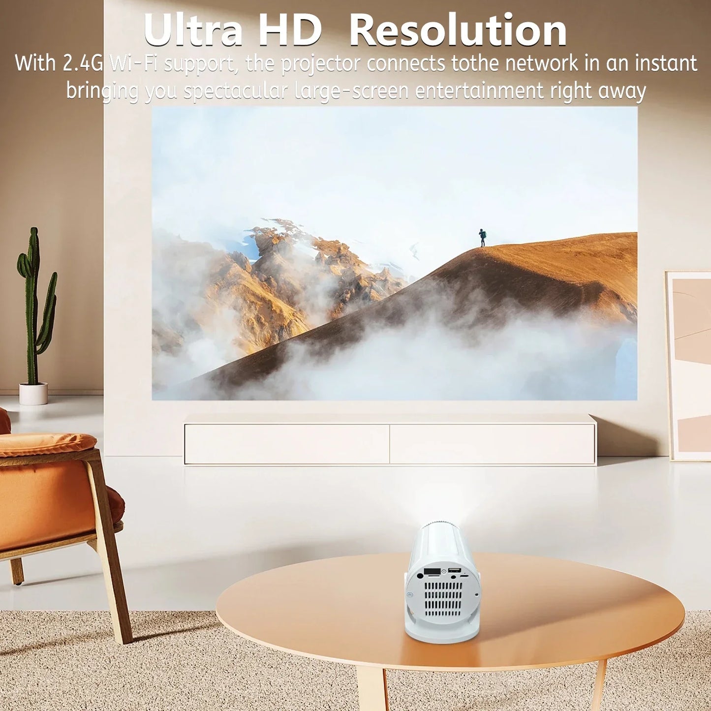 Mini HD Portable Projector 1280x720P - High Brightness 2.4G WiFi Home Theater