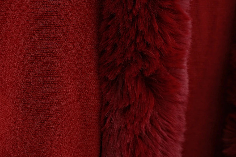 Double Layer Faux Fur Trim Womens Knitted Poncho Shawl Warm Cape Multiple Colors Ideal for Fall and Winter Daily and Formal Wear