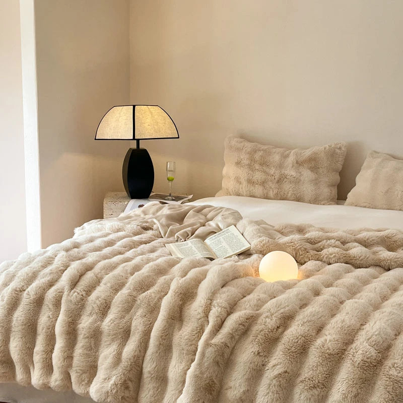 Luxury Faux Fur Rabbit Fur Thickened Blanket, Winter Soft Blanket Throw for Home Bed Sofa Cover 100X150cm 150X200cm 200X230cm