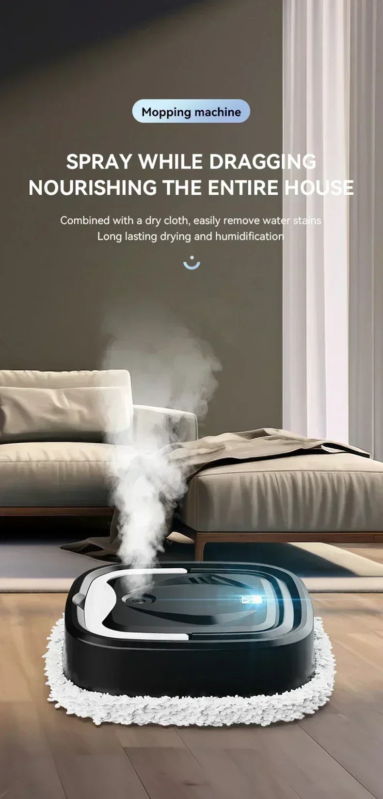 Smart Robot Vacuum with Auto Mopping - Wireless Strong Suction Humidification Spray