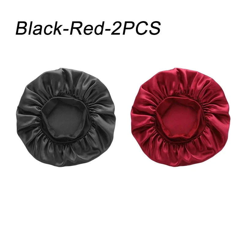 Women Satin Bonnet Wide Band Elastic Sleep Cap Hair Care Head Wrap Beauty Spa Bathing Hat Night Sleeping Cap for Curly Long Hair