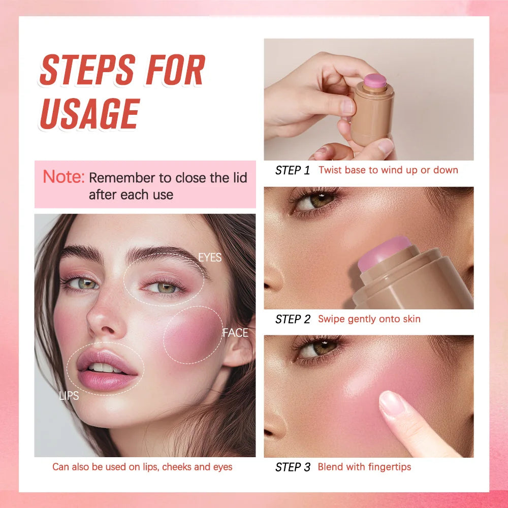Pink Beauty Multi-use Blush Stick For Lips Cheek Long-lasting Hydrating Highlights Brighten Soft Natural Flush Cream Blush Stick