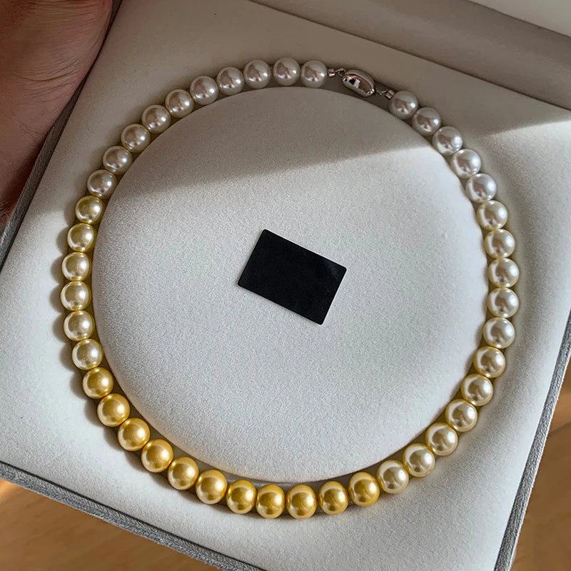 French elegant white gradient champagne pearl bead necklace for women's luxury accessories collarbone chain 2024 fashion jewelry