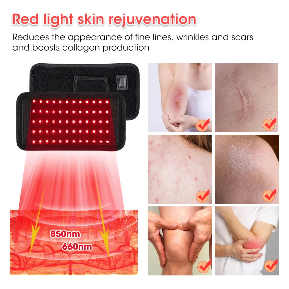 660nm and 850nm Red Light Therapy Belt Beauty Face Skin Rejuvenation Home Use LED Photon Near Infrared Light LED Pad For Elbow