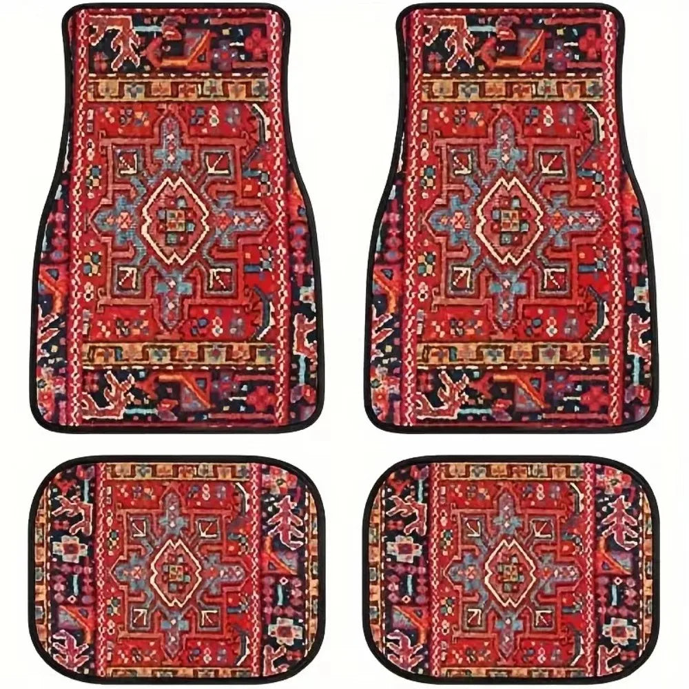 4Pcs Bohemian Car Floor Mats Rubber Back Heavy Duty Persian Carpet Dirty Resistant Car Decoration Car Floor Protector Rugs