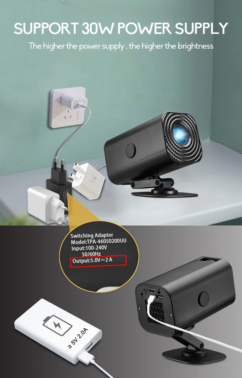 Mini Home Theater Projector - 180° Flexible 1080P USB Smartphone Screen Sharing