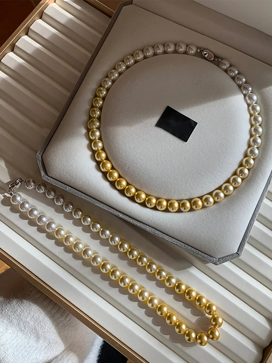 French elegant white gradient champagne pearl bead necklace for women's luxury accessories collarbone chain 2024 fashion jewelry