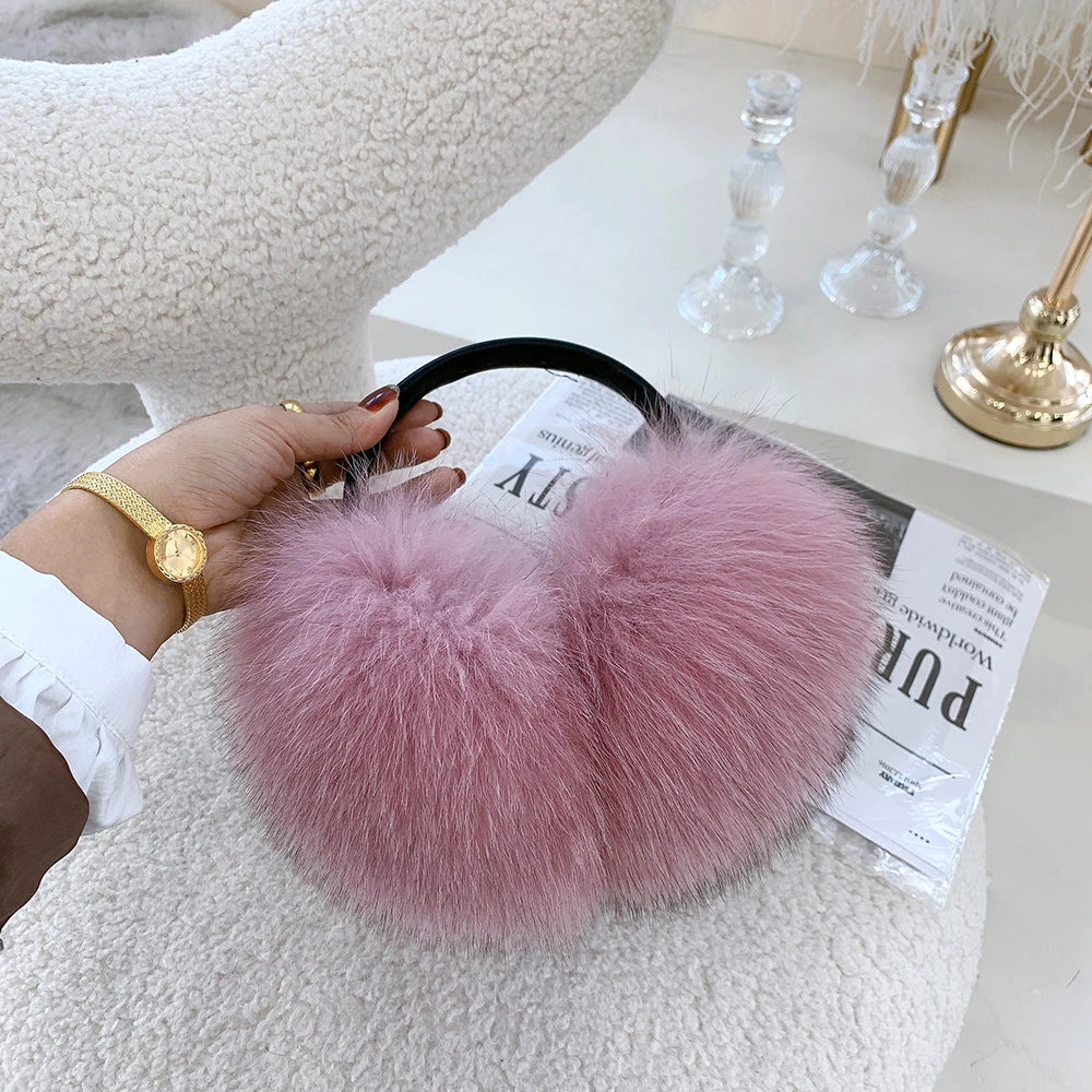 Winter Women Warm Real Fox Fur Earmuffs Girl's Earlap Ultra Large Ladies Plush Earmuff Luxury Ladies Fox Fur Earmuffs
