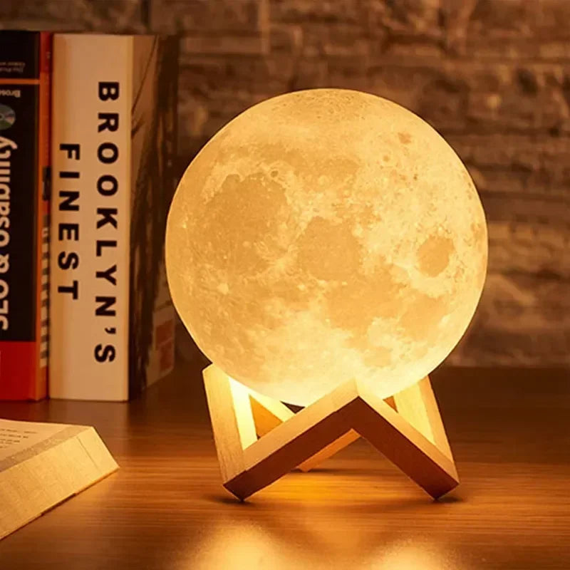 LED Moon Night Light 8cm - Battery Powered Starry Lamp with Stand for Bedroom Decor
