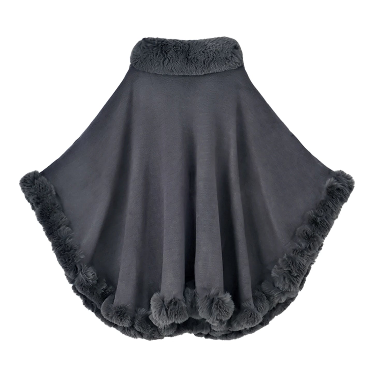 Women Faux Fur Neck Winter Poncho Overcoat Cape Thick White Black Warm Shawl Cloak Big Pendulum Cardigan Loose Coat