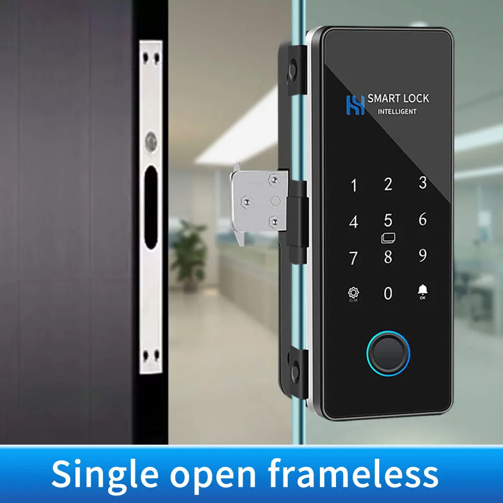 Lock App Bluetooth Smart Glass Door Lock Remote Unlock Fingerprint RFID IC Card Password with Time Attendance Record Report