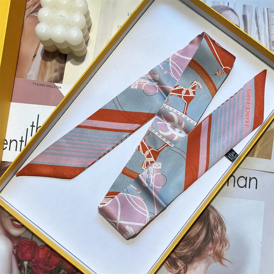 NEW 2026 Long Scarf for Women Narrow Ribbon Headband Female Neckerchief Handle Bag Band Bandana Hair Tie Accessories