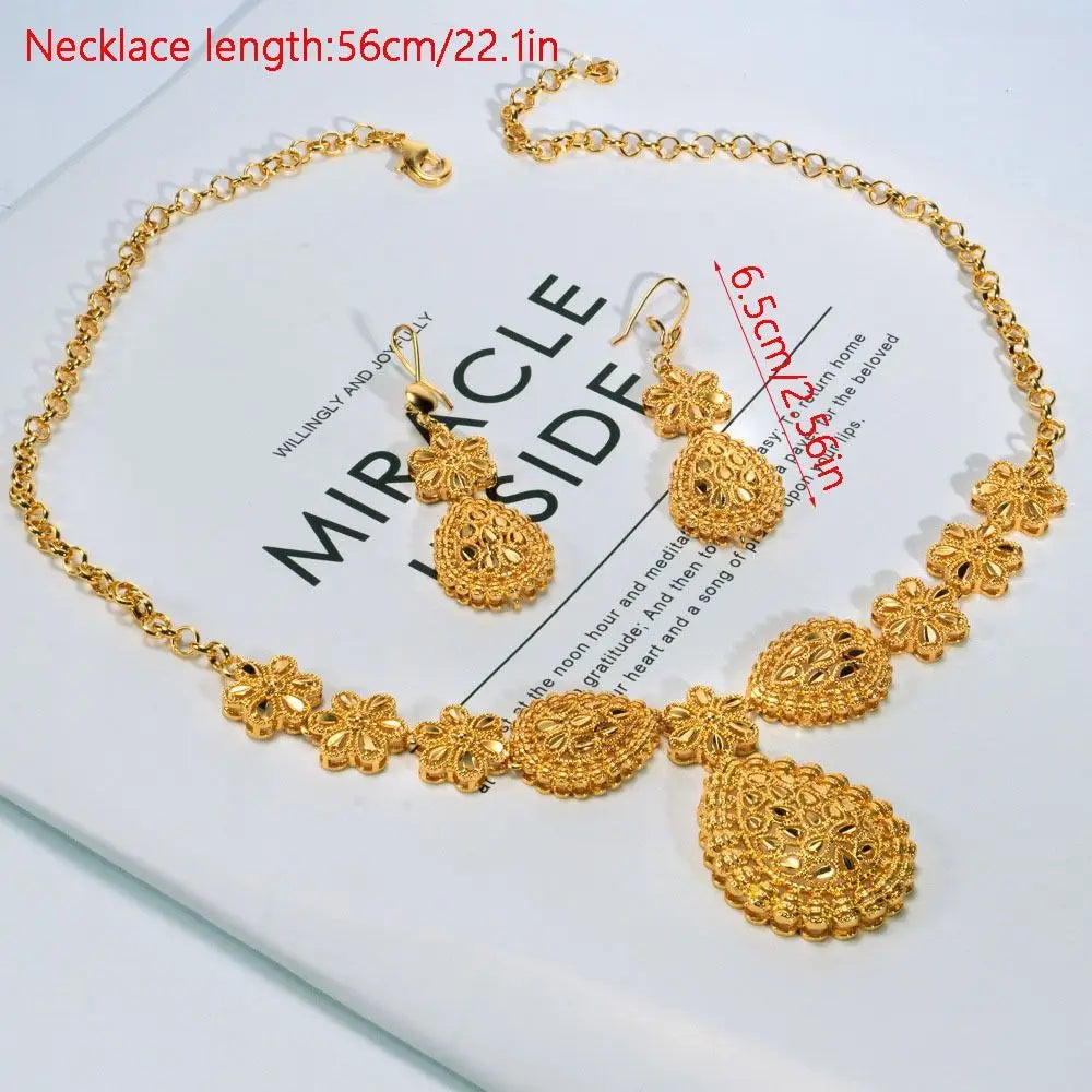 24K Gold Dubai Jewelry Sets Gifts Dubai India Style Gold Color Necklace Earring Set Plated Big African Bridal Jewelry Sets Women