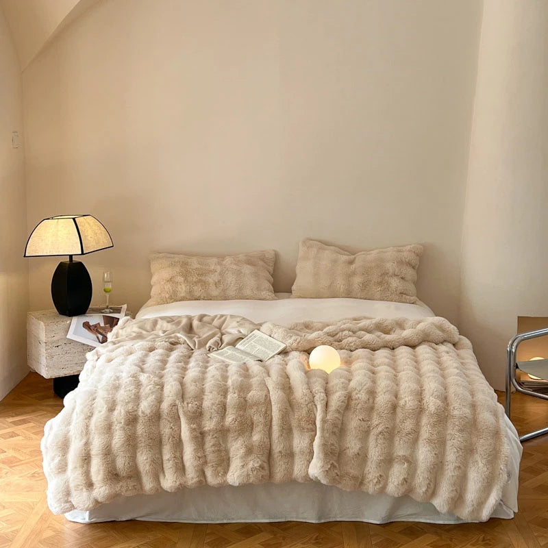 Luxury Faux Fur Rabbit Fur Thickened Blanket, Winter Soft Blanket Throw for Home Bed Sofa Cover 100X150cm 150X200cm 200X230cm