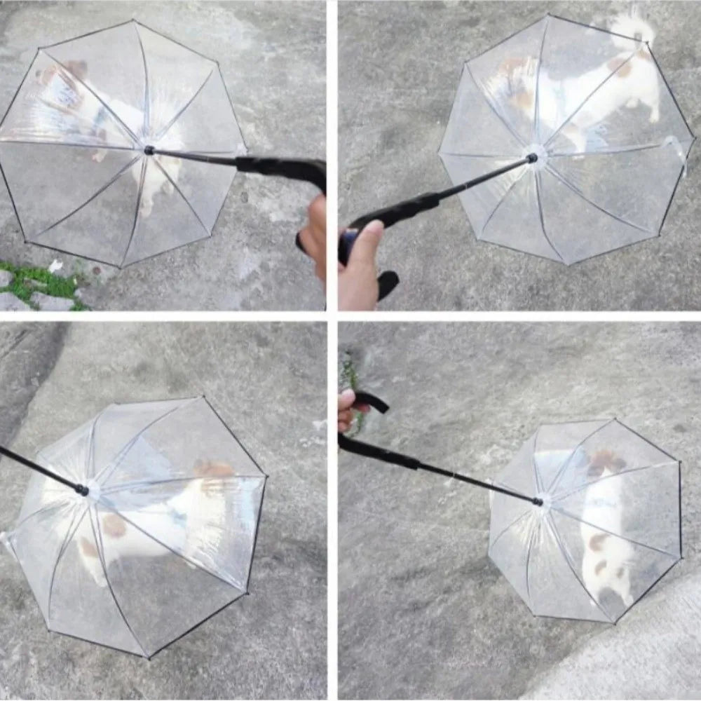 Detachable Clear Pet Dog Umbrellas C-Shape Handle with Leash Doggy Poncho Adjustable Rainproof Raincoat for Dogs Pet Supplies