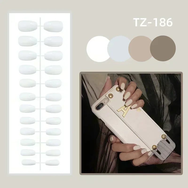 24Pcs French Tip Handmade Press On Nails Minimalist Solid Color Fake Nails Medium Square Full Cover Press On Nail Tips With Glue
